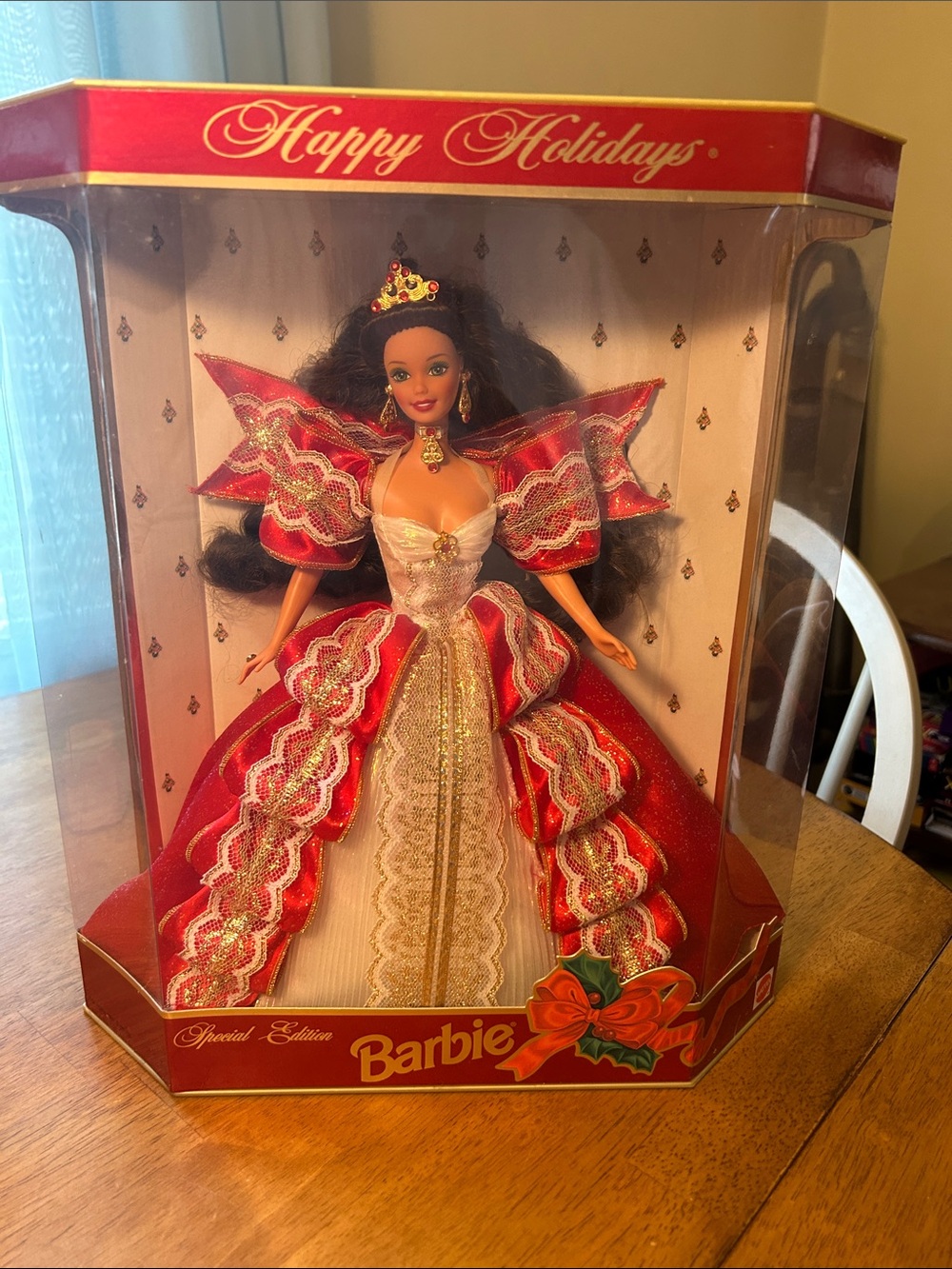 Barbie 1997 Holiday Gown Doll in Red, Gold and White